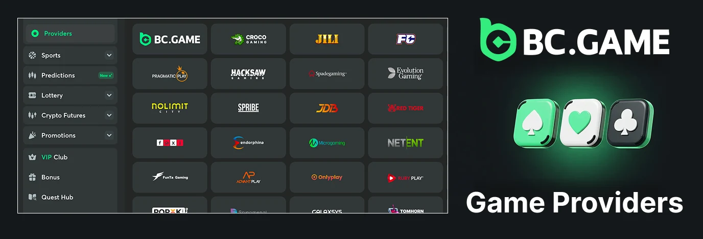 Game providers at BC Game casino