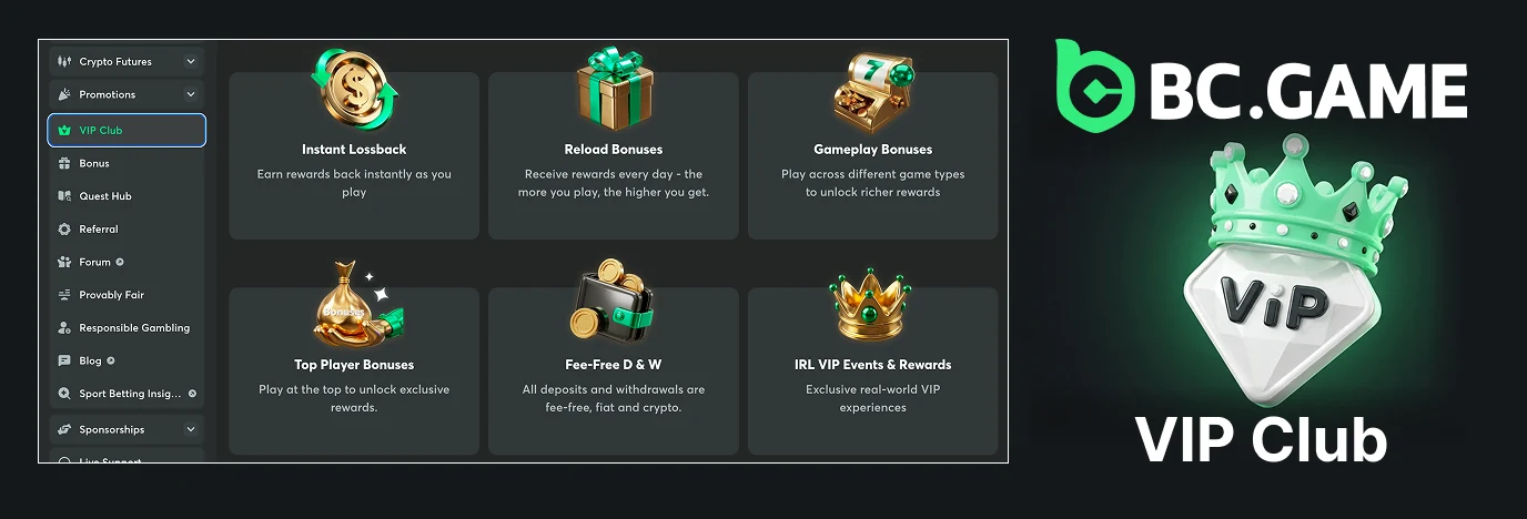 BC Game VIP Club ranks and rewards